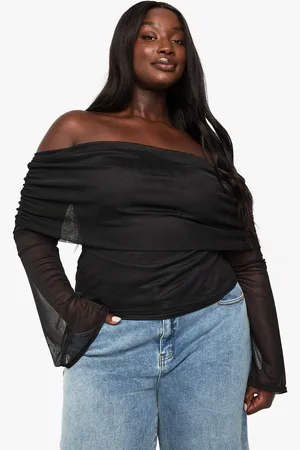 Boohoo Womens PLUS MESH BARDOT LONG SLEEVE TOP - - Size 28 UK