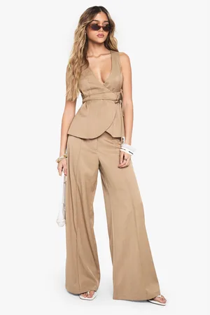 Boohoo Womens Tailored Linen Look Wide Leg Trousers - - Size 8 UK