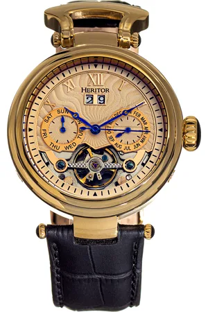 heritor automatic Mens Ganzi Semi-Skeleton Leather-Band Watch - Stainless Steel - One Size