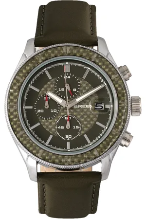 Breed Mens Maverick Chronograph Leather-Band Watch w/Date - Stainless Steel - One Size