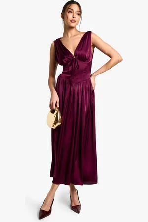 Boohoo Womens Satin Milkmaid Midaxi Dress - - Size 18 UK