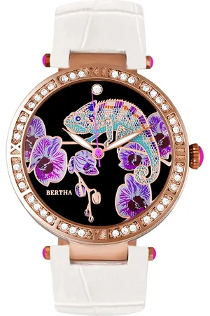 Bertha Womens Camilla Mother-Of-Pearl Leather-Band Watch - Stainless Steel - One Size