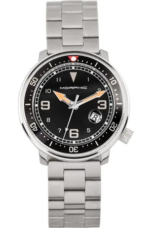 Morphic Mens M74 Series Leather-Band Watch w/Magnified Date Display - Stainless Steel - One Size