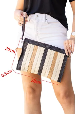 Azura Exchange Unisex Contrast Striped Straw Woven Shoulder Bag - One Size