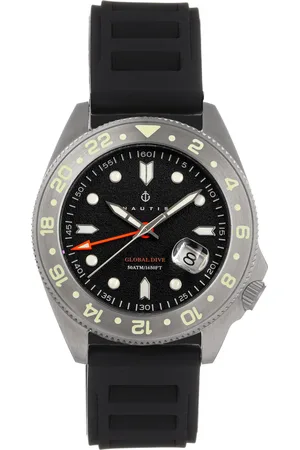 Nautis Mens Global Dive Rubber-Strap Watch w/Date - Stainless Steel - One Size
