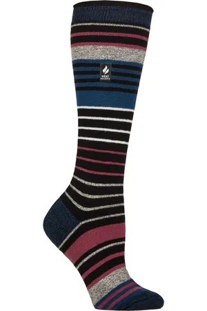 Heat Holders Womens Ladies Ultra Lite Thin Thermal Winter Ski Socks with Stripes - - Size UK 4-8