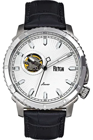 Reign Mens Bauer Automatic Semi-SkeletonLeather-Band Watch - Stainless Steel - One Size