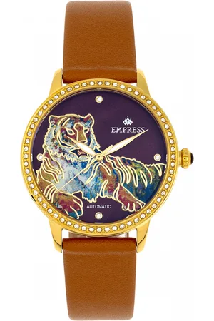 Empress Womens Diana Automatic Engraved MOP Leather-Band Watch - Stainless Steel - One Size
