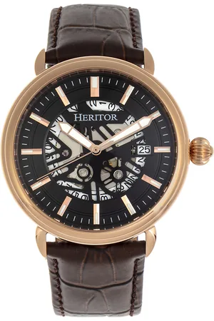 heritor automatic Mens Mattias Leather-Band Watch w/Date - Stainless Steel - One Size