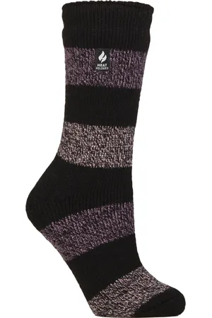 Heat Holders Womens Ladies Wide Stripe Patterned Thermal Socks for Winter - - Size UK 4-8