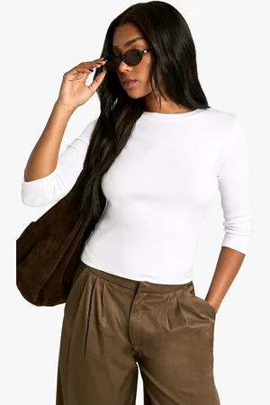 Boohoo Womens PEACHED MODAL ¾ SLEEVE CREW NECK TOP - Cotton - Size 10 UK