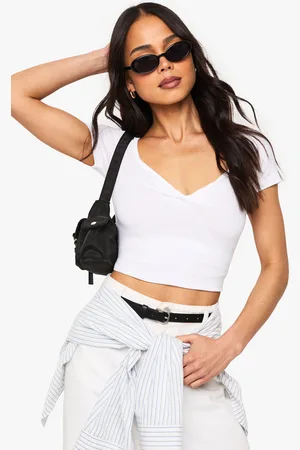 Boohoo Womens TWIST FRONT SWEETHEART NECKLINE CAP SLEEVE TOP - Cotton - Size 6 UK
