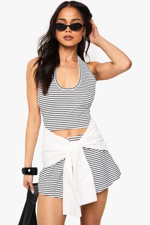 Boohoo Womens Striped Halterneck Top - Cotton - Size 10 UK