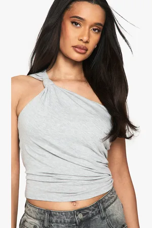 Boohoo Womens Marl Knot Detail One Shoulder Ruched Side Top - - Size 6 UK