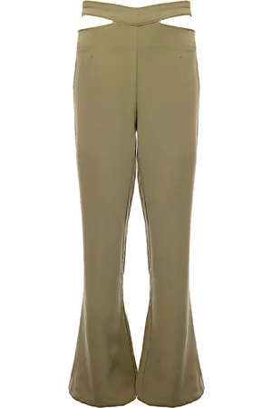 Rare Fashion WoMens Olive Tailored Trousers with Cut-Out Details - - Size 10 UK