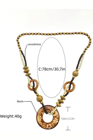Azura Exchange Unisex Vintage Beaded Wooden Pendant Necklace - One Size