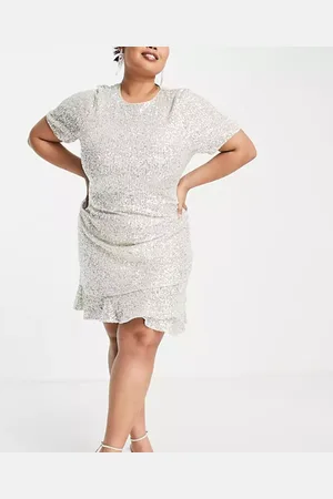 Forever New Womens Curve Cap Sleeve Frill Hem Sequin Mini Dress In - - Size 20 UK