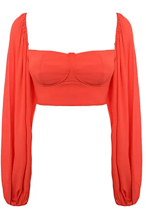 Trendyol WoMens Square Neck Crop Top with Balloon Sleeves - Size 8 UK