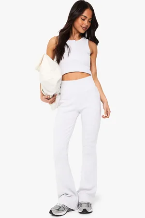 Boohoo Womens BASICS RIB FLARED LEGGING - Cotton - Size 14 UK