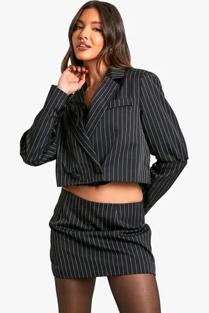 Boohoo Womens Pinstripe Lace Up Sleeve Cropped Blazer - - Size 12 UK