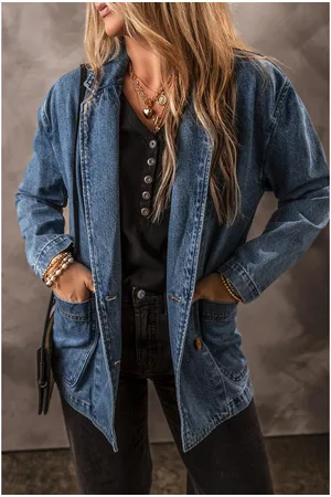 Azura Exchange Womens Sail Side Pockets Lapel Collar Denim Jacket Cotton - Size Small