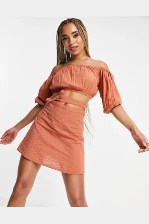 South Beach Womens Wrap Bardot Crop Top W. Skirt Cotton - Size X-Small