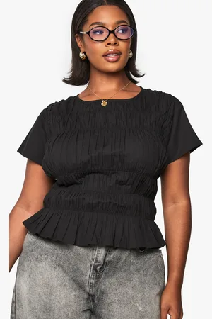 Boohoo Womens PLUS COTTON SHIRRED PUFF SLEEVE BLOUSE - - Size 28 UK
