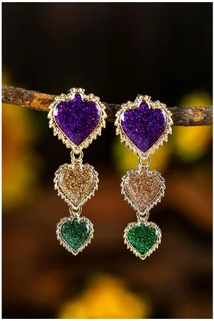 Azura Exchange Unisex Mardi Gras Shimmer Heart Earrings Metal - One Size