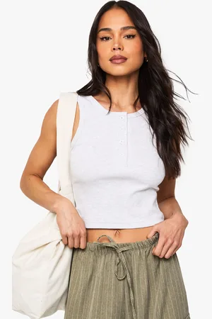 Boohoo Womens Button Detail Tank Vest Top - Cotton - Size 14 UK
