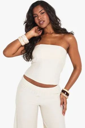 Boohoo Womens Linen Look Seam Detail Bandeau Top - Viscose - Size 10 UK