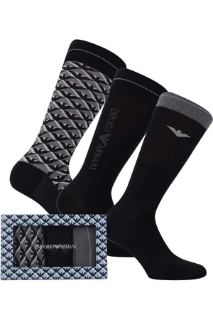 Emporio Armani Mens 3 Pack of Jacquard Logo Socks in Cotton - One Size
