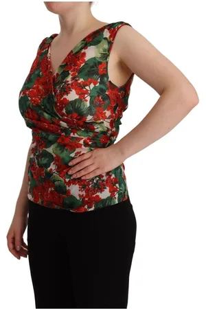 Dolce & Gabbana WoMens Multicolor Geranium Silk Sleeveless V-neck Top - - Size EU 46 (Womens)