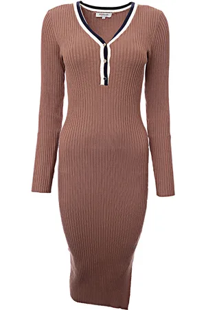 Morgan Womens Knitted High Neck Dress With Stripes in - Size Small