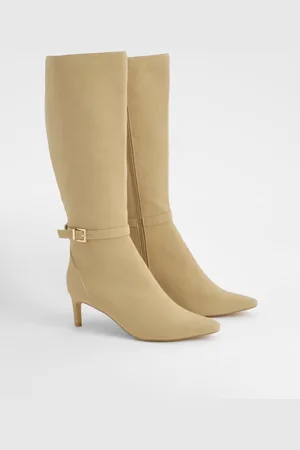 Boohoo Womens Low Heel Buckle Detail Pointed Knee High Boots - - Size UK 7