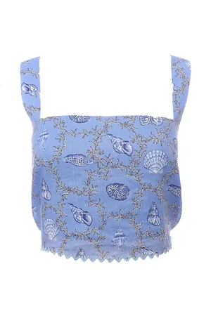 SALONI Womens Meadow Linen Cami Slv Crop Top W Bow Tie Back Detail in Multicoloured - - Size 18 UK
