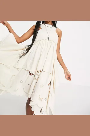 Free People Womens Floral Fields Dress With Cutwork Lace Detail - - Size Small