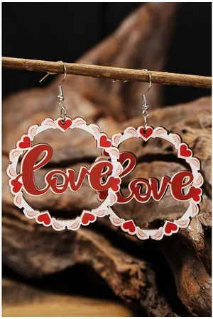 Azura Exchange Unisex Hollowed Love Pendant Valentines Day Earrings Wood - One Size