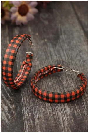 Azura Exchange Unisex Buffalo Plaid Hoop Earrings - Leather - One Size