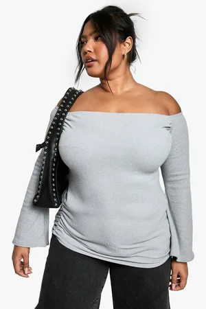Boohoo Womens Plus Brushed Rib Boat Neck Flared Sleeve Top - - Size 22 UK