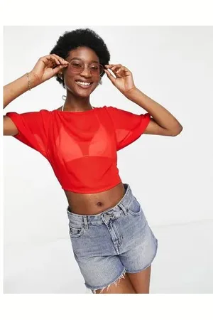 Unique 21 Womens Puff Sleeve Beach Crop Top In Burnt Lace - Size 10 UK
