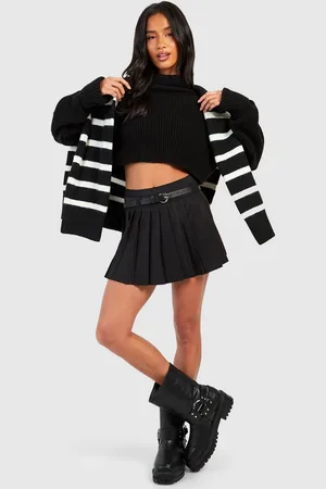 Boohoo Womens Petite Belt Detail Pleated Woven Mini Skirt - - Size 14 UK