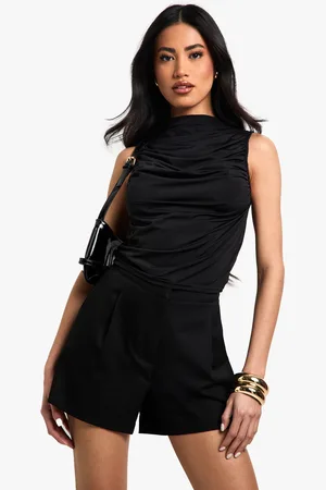 Boohoo Womens Slinky high Neck Ruched Top - - Size 8 UK