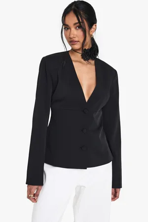 Boohoo Womens Collarless Plunge Tailored Blazer - - Size 12 UK