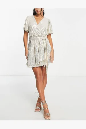 Forever New Womens Petite Ruffle Wrap Sequin Mini Dress In - Size 4 UK