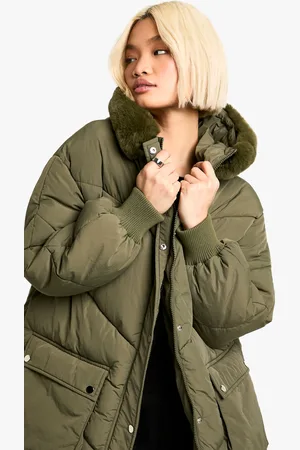 Boohoo Womens Faux Fur Hooded Parka - Polyamide - Size 14 UK