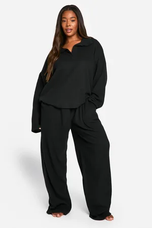 Boohoo Womens Plus Soft Rib Collared Top & Trouser Lounge Set - - Size 18 UK