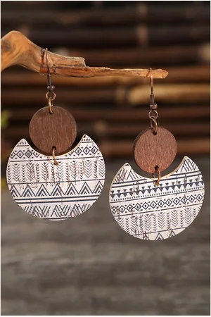 Azura Exchange Unisex Geometric Print Drop Wood Earrings - One Size