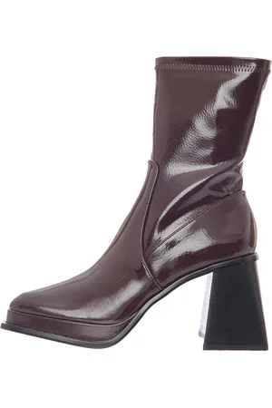 Shellys Womens Jupiter Sock Boots In Chocolate High Shine Patent - - Size UK 6