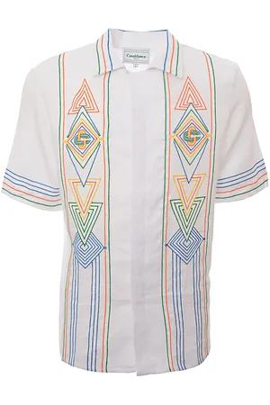 Casablanca Paris Mens Chainstitch Embroidered Linen Shirt in Multicoloured - - Size Medium