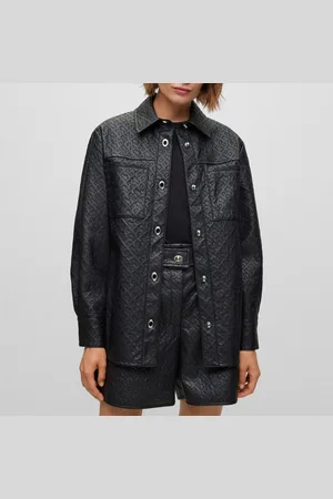HUGO BOSS Womens Monogram Emed Button-Up Shirt in Faux Leather - Size 10 UK